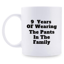 9th Anniversary Gifts - 9th Wedding Anniversary Gifts for Couple, 9 Year Anniversary Gifts 11oz Funny Coffee Mug for Couples, Husband, Hubby, Wife, Wifey, Her, Him, wearing the pants