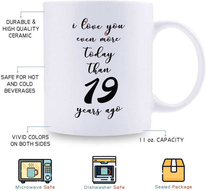 19th Anniversary Gifts - 19th Wedding Anniversary Gifts for Couple, 19 Year Anniversary Gifts 11oz Funny Coffee Mug for Couples, Husband, Hubby, Wife, Wifey, Her, Him, I Love You Even More