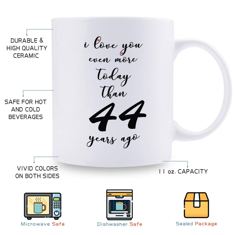 44th Anniversary Gifts - 44th Wedding Anniversary Gifts for Couple, 44 Year Anniversary Gifts 11oz Funny Coffee Mug for Couples, Husband, Hubby, Wife, Wifey, Her, Him, I Love You Even More