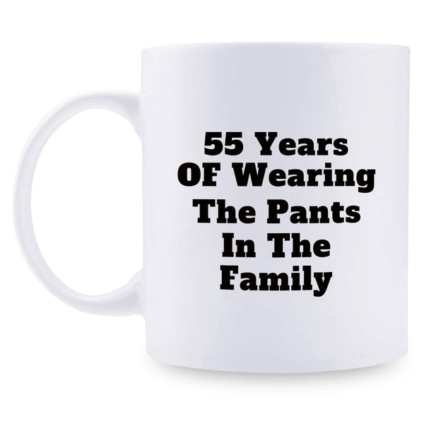 55th Anniversary Gifts - 55th Wedding Anniversary Gifts for Couple, 55 Year Anniversary Gifts 11oz Funny Coffee Mug for Couples, Husband, Hubby, Wife, Wifey, Her, Him, wearing the pants