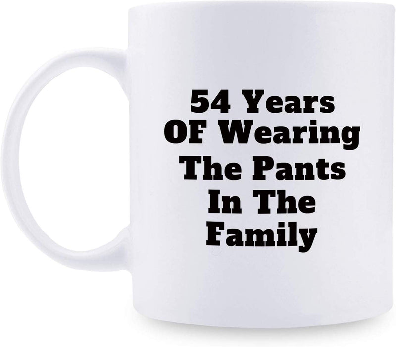 54th Anniversary Gifts - 54th Wedding Anniversary Gifts for Couple, 54 Year Anniversary Gifts 11oz Funny Coffee Mug for Couples, Husband, Hubby, Wife, Wifey, Her, Him, wearing the pants