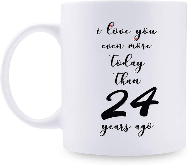 24th Anniversary Gifts - 24th Wedding Anniversary Gifts for Couple, 24 Year Anniversary Gifts 11oz Funny Coffee Mug for Couples, Husband, Hubby, Wife, Wifey, Her, Him, I Love You Even More