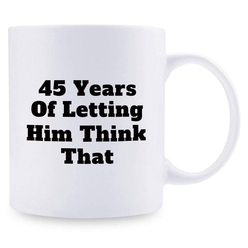 45th Anniversary Gifts - 45th Wedding Anniversary Gifts for Couple, 45 Year Anniversary Gifts 11oz Funny Coffee Mug for Couples, Husband, Hubby, Wife, Wifey, Her, Him, wearing the pants