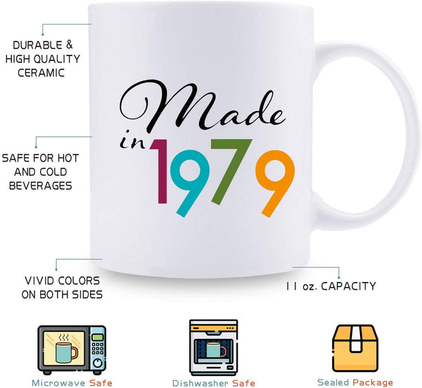 40th Birthday Gifts for Women - 1979 Birthday Gifts for Women, 40 Years Old Birthday Gifts Coffee Mug for Mom, Wife, Friend, Sister, Her, Colleague, Coworker - 11oz