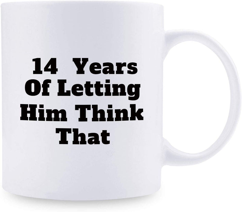 14th Anniversary Gifts - 14th Wedding Anniversary Gifts for Couple, 14 Year Anniversary Gifts 11oz Funny Coffee Mug for Couples, Husband, Hubby, Wife, Wifey, Her, Him, wearing the pants