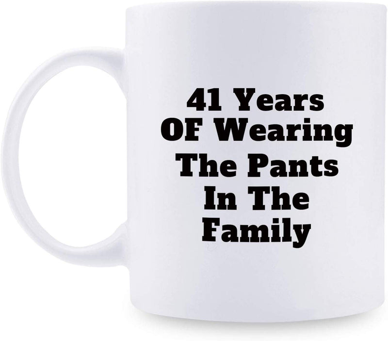 41st Anniversary Gifts - 41st Wedding Anniversary Gifts for Couple, 41 Year Anniversary Gifts 11oz Funny Coffee Mug for Couples, Husband, Hubby, Wife, Wifey, Her, Him, wearing the pants