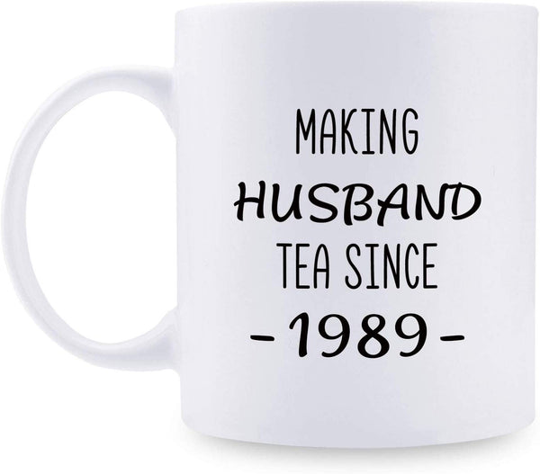 30th Anniversary Gifts - 30th Wedding Anniversary Gifts for Couple, 30 Year Anniversary Gifts 11oz Funny Coffee Mug for Husband, Hubby, Him, making husband tea