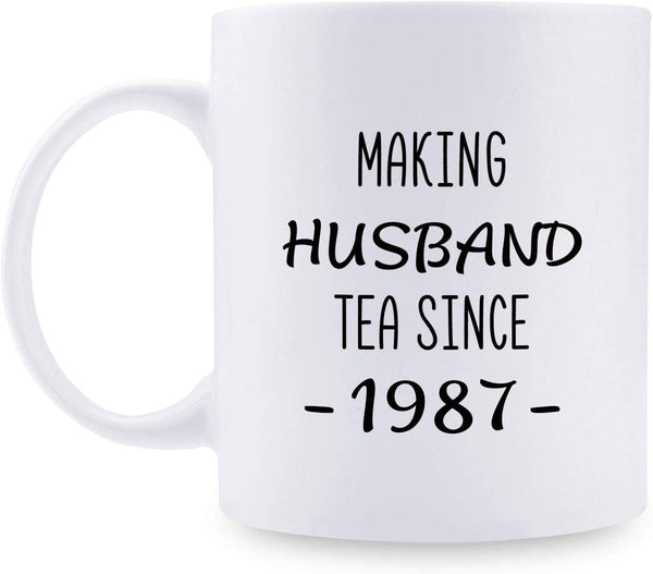 32nd Anniversary Gifts - 32nd Wedding Anniversary Gifts for Couple, 32 Year Anniversary Gifts 11oz Funny Coffee Mug for Husband, Hubby, Him, making husband tea