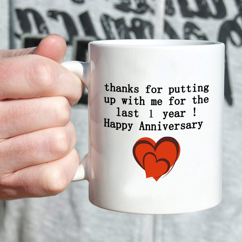 1st Anniversary Gifts - 1st Wedding Anniversary Gifts for Couple, 1 Year Anniversary Gifts 11oz Funny Coffee Mug for Couples, Husband, Hubby, Wife, Wifey, Her, Him, putting up with me