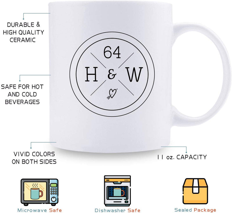 64th Anniversary Gifts - 64th Wedding Anniversary Gifts for Couple, 64 Year Anniversary Gifts 11oz Funny Coffee Mug for Couples, Husband, Hubby, Wife, Wifey, Her, Him, H&W