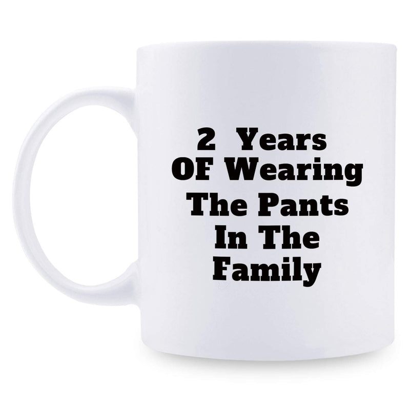 2nd Anniversary Gifts - 2nd Wedding Anniversary Gifts for Couple, 2 Year Anniversary Gifts 11oz Funny Coffee Mug for Couples, Husband, Hubby, Wife, Wifey, Her, Him, wearing the pants