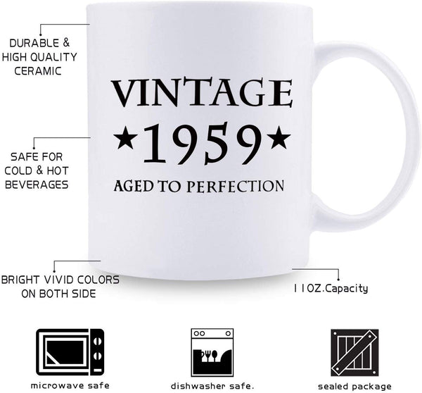 60th Birthday Gifts for Men - 1959 Birthday Gifts for Men, 60 Years Old Birthday Gifts Coffee Mug for Dad, Husband, Friend, Brother, Him, Colleague, Coworker - 11oz