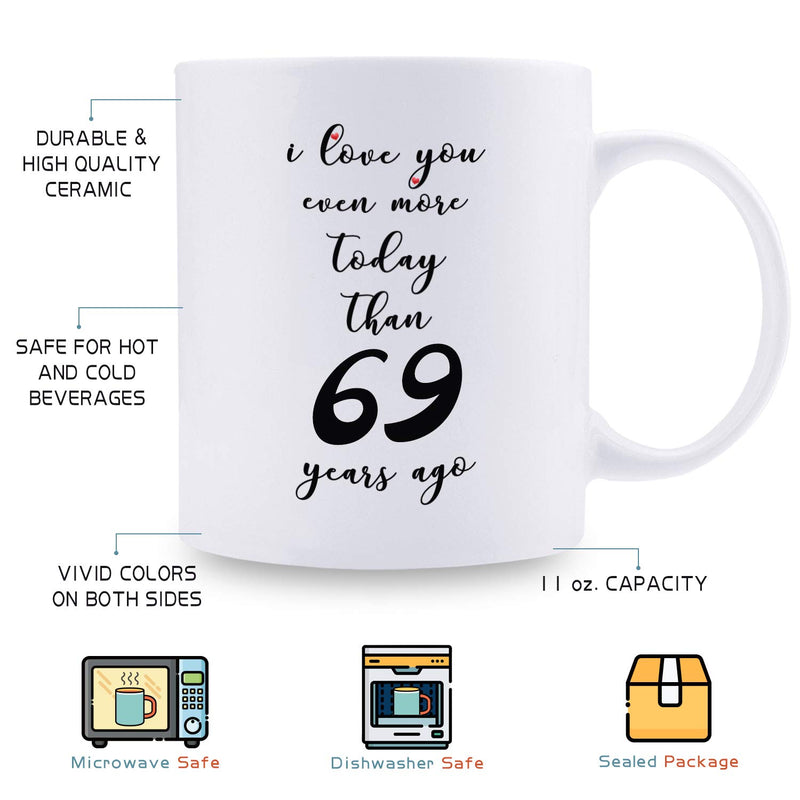 69th Anniversary Gifts - 69th Wedding Anniversary Gifts for Couple, 69 Year Anniversary Gifts 11oz Funny Coffee Mug for Couples, Husband, Hubby, Wife, Wifey, Her, Him, I Love You Even More