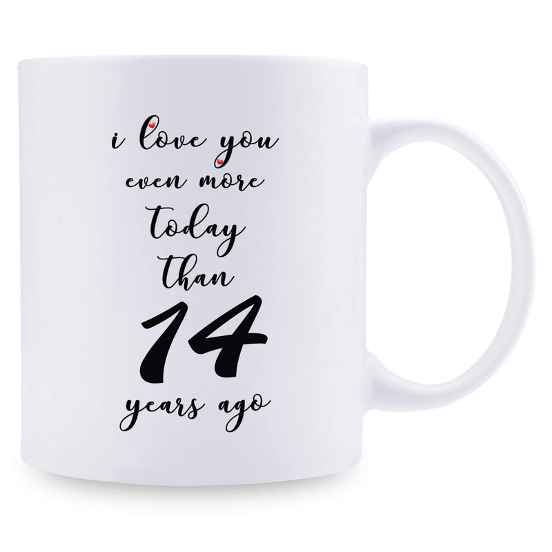 14th Anniversary Gifts - 14th Wedding Anniversary Gifts for Couple, 14 Year Anniversary Gifts 11oz Funny Coffee Mug for Couples, Husband, Hubby, Wife, Wifey, Her, Him, I Love You Even More