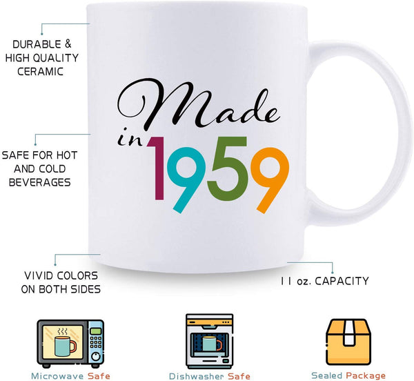 60th Birthday Gifts for Women - 1959 Birthday Gifts for Women, 60 Years Old Birthday Gifts Coffee Mug for Mom, Wife, Friend, Sister, Her, Colleague, Coworker - 11oz