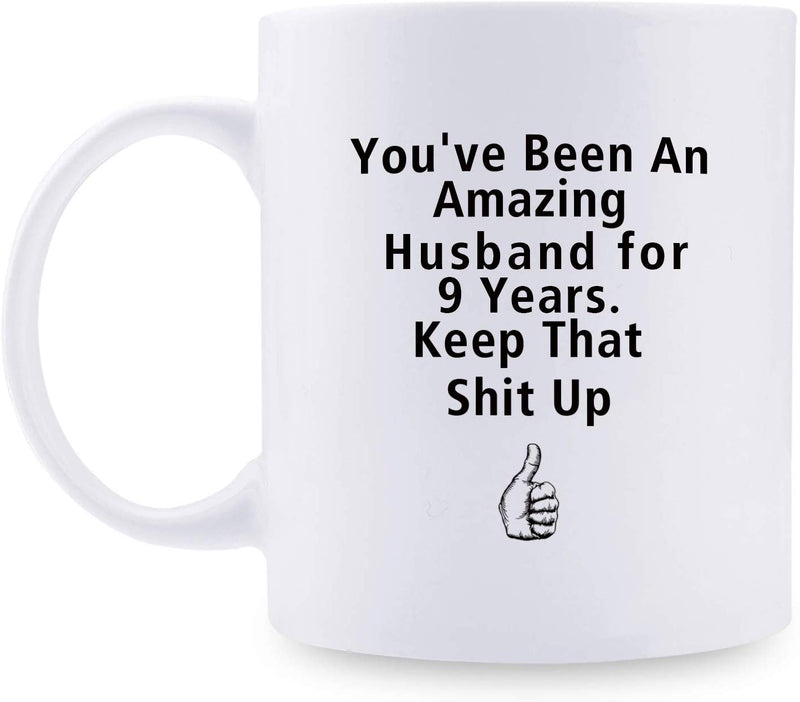 9th Anniversary Gifts - 9th Wedding Anniversary Gifts for Couple, 9 Year Anniversary Gifts 11oz Funny Coffee Mug for Couples, Husband, Hubby, Wife, Wifey, Her, Him