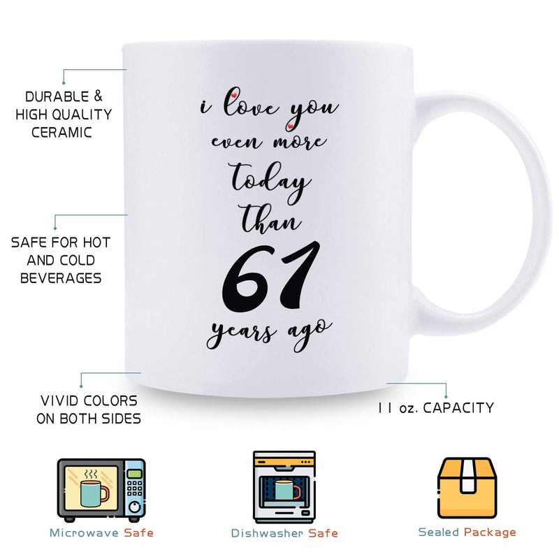 61st Anniversary Gifts - 61st Wedding Anniversary Gifts for Couple, 61 Year Anniversary Gifts 11oz Funny Coffee Mug for Couples, Husband, Hubby, Wife, Wifey, Her, Him, I Love You Even More