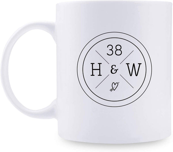 38th Anniversary Gifts - 38th Wedding Anniversary Gifts for Couple, 38 Year Anniversary Gifts 11oz Funny Coffee Mug for Couples, Husband, Hubby, Wife, Wifey, Her, Him, H&W