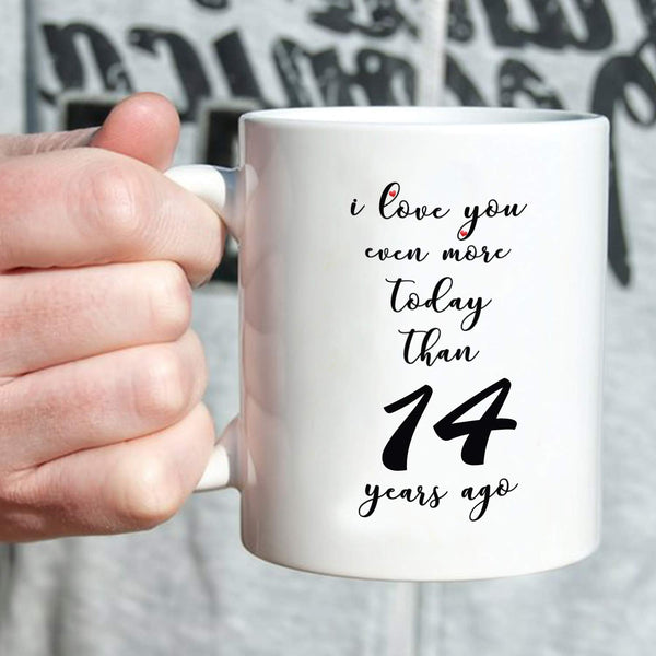 14th Anniversary Gifts - 14th Wedding Anniversary Gifts for Couple, 14 Year Anniversary Gifts 11oz Funny Coffee Mug for Couples, Husband, Hubby, Wife, Wifey, Her, Him, I Love You Even More