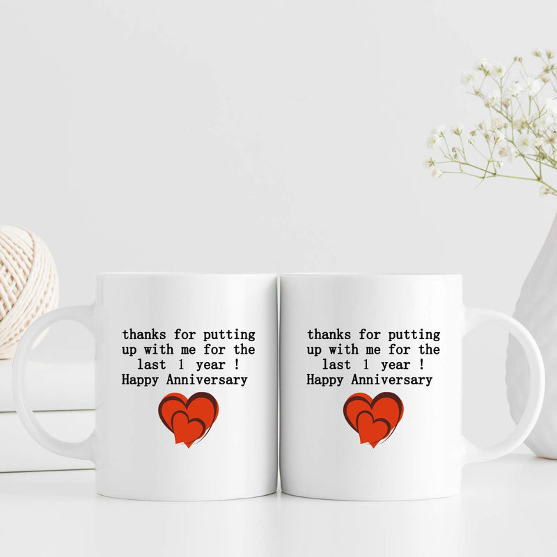 1st Anniversary Gifts - 1st Wedding Anniversary Gifts for Couple, 1 Year Anniversary Gifts 11oz Funny Coffee Mug for Couples, Husband, Hubby, Wife, Wifey, Her, Him, putting up with me