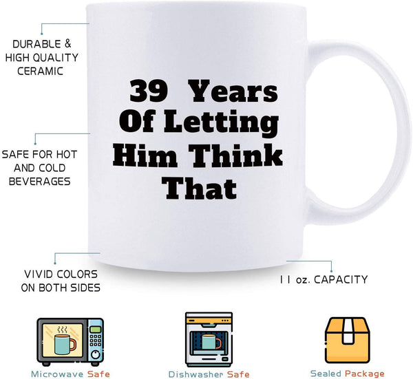 39th Anniversary Gifts - 39th Wedding Anniversary Gifts for Couple, 39 Year Anniversary Gifts 11oz Funny Coffee Mug for Couples, Husband, Hubby, Wife, Wifey, Her, Him, wearing the pants