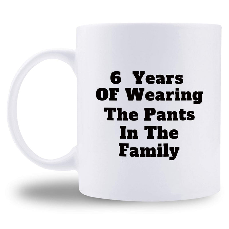 6th Anniversary Gifts - 6th Wedding Anniversary Gifts for Couple, 6 Year Anniversary Gifts 11oz Funny Coffee Mug for Couples, Husband, Hubby, Wife, Wifey, Her, Him, wearing the pants