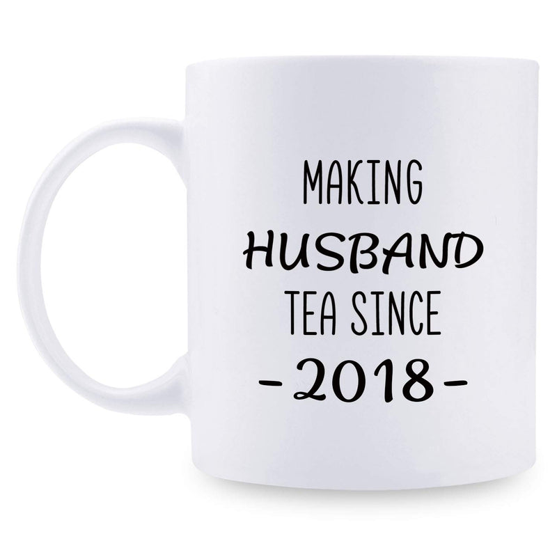 1st Anniversary Gifts - 1st Wedding Anniversary Gifts for Husband, 1 Year Anniversary Gifts 11oz Funny Coffee Mug for Husband, Hubby, Him, making husband tea