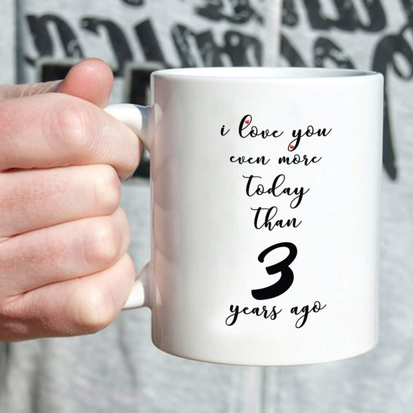 3rd Anniversary Gifts - 3rd Wedding Anniversary Gifts for Couple, 3 Year Anniversary Gifts 11oz Funny Coffee Mug for Couples, Husband, Hubby, Wife, Wifey, Her, Him, I Love You Even More