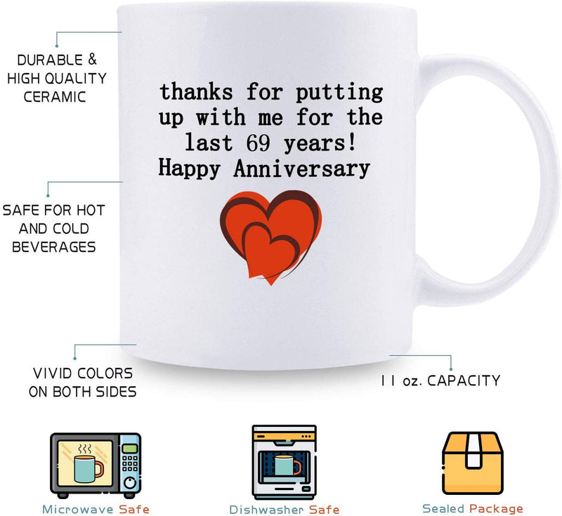 69th Anniversary Gifts - 69th Wedding Anniversary Gifts for Couple, 69 Year Anniversary Gifts 11oz Funny Coffee Mug for Couples, Husband, Hubby, Wife, Wifey, Her, Him, putting up with me