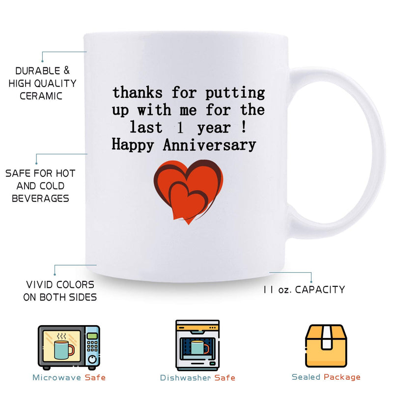 1st Anniversary Gifts - 1st Wedding Anniversary Gifts for Couple, 1 Year Anniversary Gifts 11oz Funny Coffee Mug for Couples, Husband, Hubby, Wife, Wifey, Her, Him, putting up with me