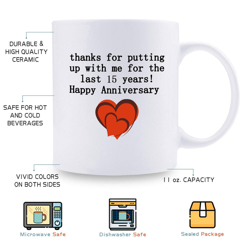 15th Anniversary Gifts - 15th Wedding Anniversary Gifts for Couple, 15 Year Anniversary Gifts 11oz Funny Coffee Mug for Couples, Husband, Hubby, Wife, Wifey, Her, Him, putting up with me