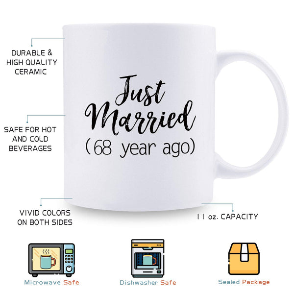 68th Anniversary Gifts - 68th Wedding Anniversary Gifts for Couple, 68 Year Anniversary Gifts 11oz Funny Coffee Mug for Couples, Husband, Hubby, Wife, Wifey, Her, Him, just married