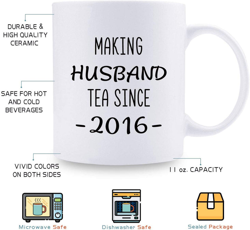 3rd Anniversary Gifts - 3rd Wedding Anniversary Gifts for Couple, 3 Year Anniversary Gifts 11oz Funny Coffee Mug for Husband, Hubby, Him, making husband tea