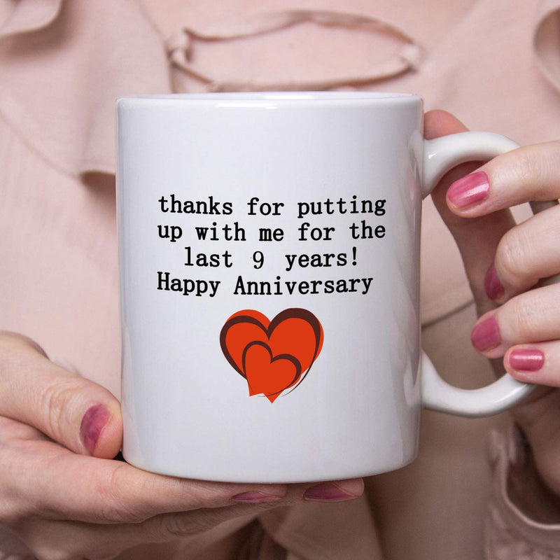 9th Anniversary Gifts - 9th Wedding Anniversary Gifts for Couple, 9 Year Anniversary Gifts 11oz Funny Coffee Mug for Couples, Husband, Hubby, Wife, Wifey, Her, Him, putting up with me