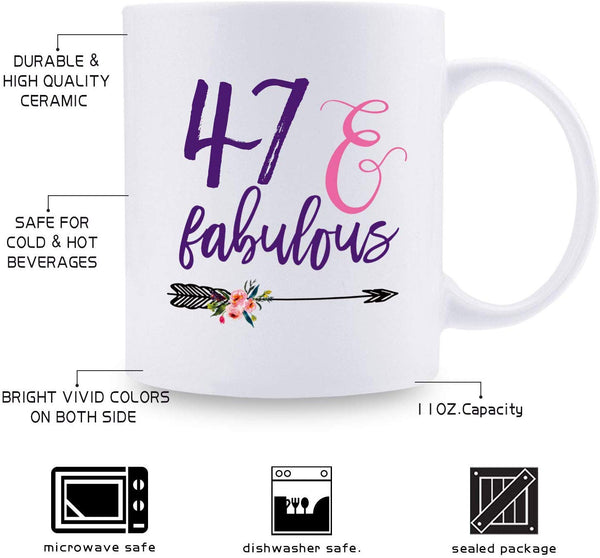 47th Birthday Gifts for Women - 1972 Birthday Gifts for Women, 47 Years Old Birthday Gifts Coffee Mug for Mom, Wife, Friend, Sister, Her, Colleague, Coworker - 11oz