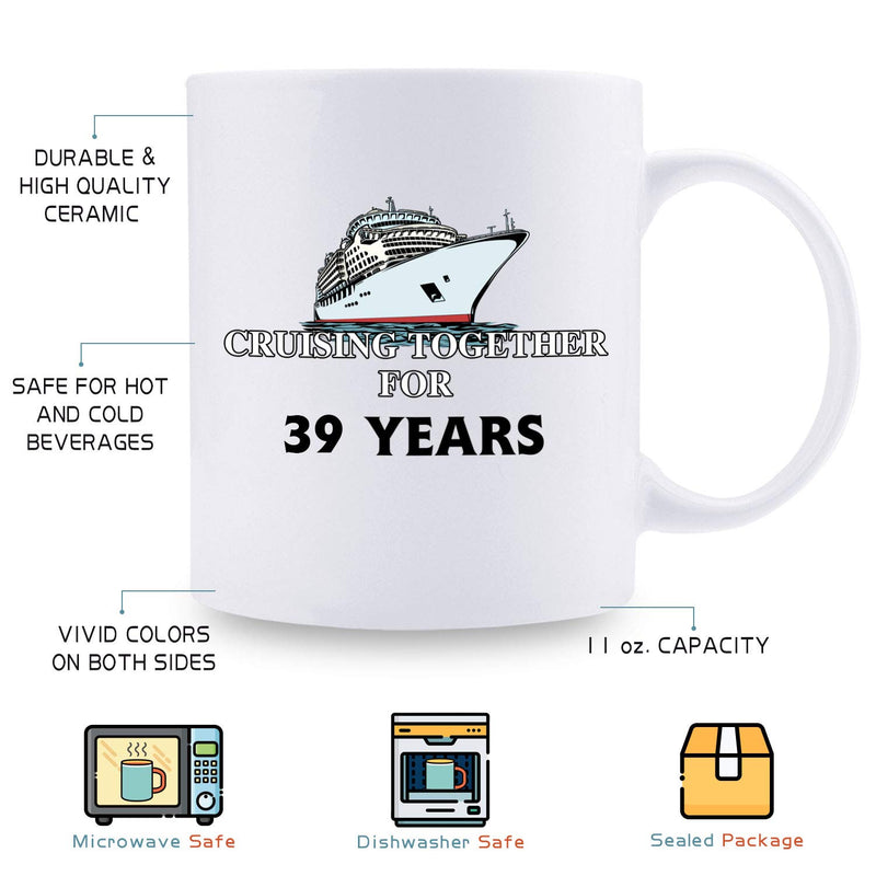 39th Anniversary Gifts - 39th Wedding Anniversary Gifts for Couple, 39 Year Anniversary Gifts 11oz Funny Coffee Mug for Couples, Husband, Hubby, Wife, Wifey, Her, Him, cruising together