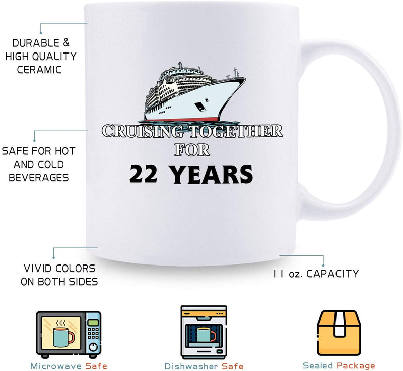 22nd Anniversary Gifts - 22nd Wedding Anniversary Gifts for Couple, 22 Year Anniversary Gifts 11oz Funny Coffee Mug for Couples, Husband, Hubby, Wife, Wifey, Her, Him, cruising together