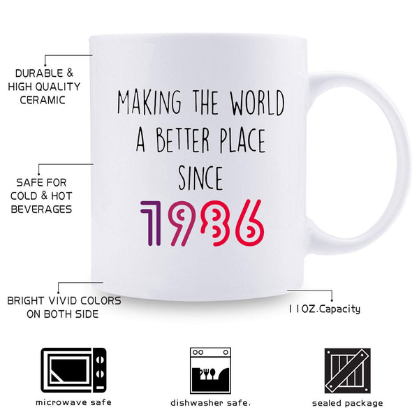 33rd Birthday Gifts for Women - 1986 Birthday Gifts for Women, 33 Years Old Birthday Gifts Coffee Mug for Mom, Wife, Friend, Sister, Her, Colleague, Coworker - 11oz