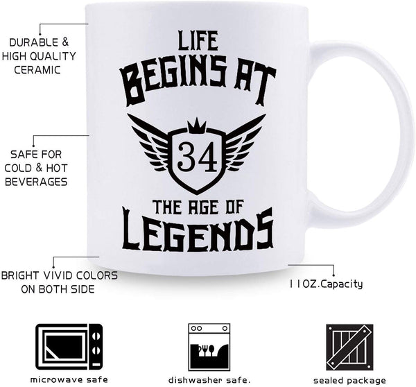 34th Birthday Gifts for Women - 1985 Birthday Gifts for Women, 34 Years Old Birthday Gifts Coffee Mug for Mom, Wife, Friend, Sister, Her, Colleague, Coworker - 11oz