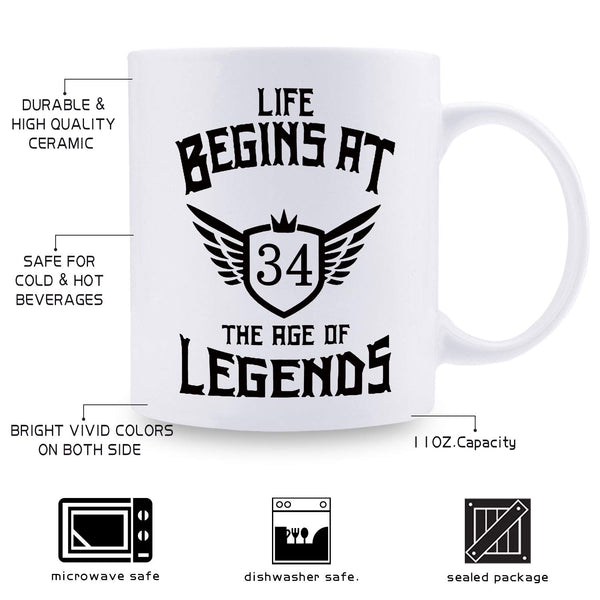 34th Birthday Gifts for Men - 1985 Birthday Gifts for Men, 34 Years Old Birthday Gifts Coffee Mug for Dad, Husband, Friend, Brother, Him, Colleague, Coworker - 11oz