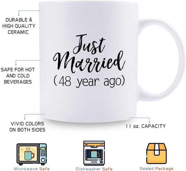 48th Anniversary Gifts - 48th Wedding Anniversary Gifts for Couple, 48 Year Anniversary Gifts 11oz Funny Coffee Mug for Couples, Husband, Hubby, Wife, Wifey, Her, Him, just married