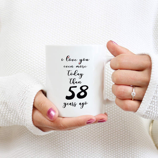 58th Anniversary Gifts - 58th Wedding Anniversary Gifts for Couple, 58 Year Anniversary Gifts 11oz Funny Coffee Mug for Couples, Husband, Hubby, Wife, Wifey, Her, Him, I Love You Even More