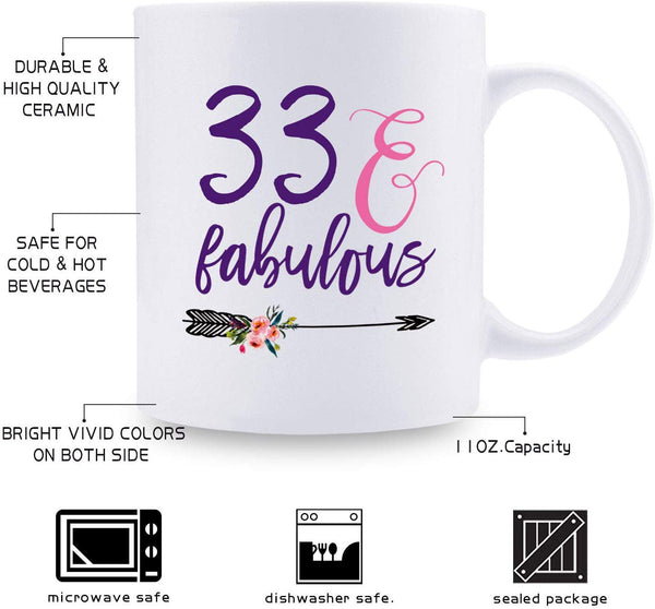 33rd Birthday Gifts for Women - 1986 Birthday Gifts for Women, 33 Years Old Birthday Gifts Coffee Mug for Mom, Wife, Friend, Sister, Her, Colleague, Coworker - 11oz