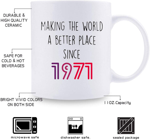 48th Birthday Gifts for Women - 1971 Birthday Gifts for Women, 48 Years Old Birthday Gifts Coffee Mug for Mom, Wife, Friend, Sister, Her, Colleague, Coworker - 11oz