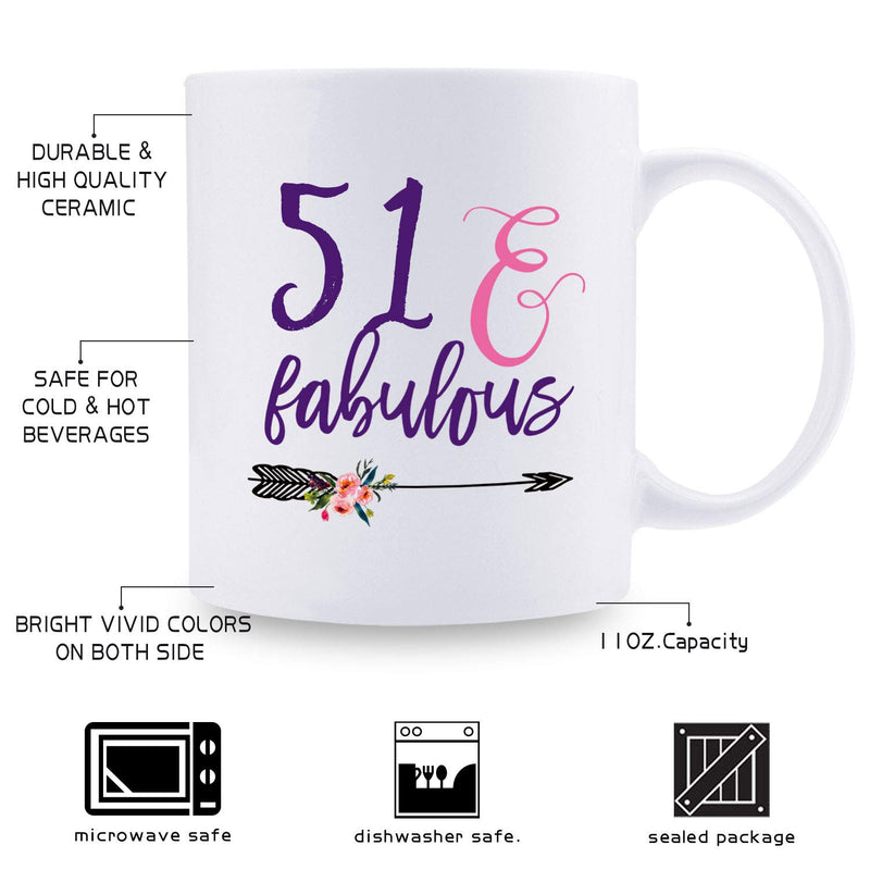 51st Birthday Gifts for Women - 1968 Birthday Gifts for Women, 51 Years Old Birthday Gifts Coffee Mug for Mom, Wife, Friend, Sister, Her, Colleague, Coworker - 11oz