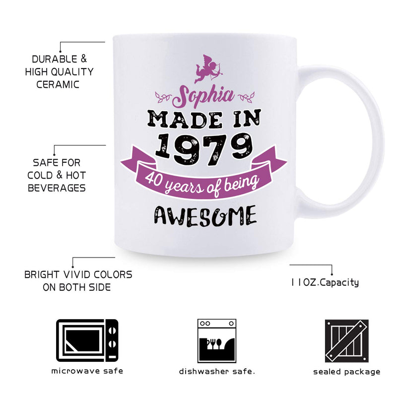 40th Birthday Gifts for Women - 1979 Birthday Gifts for Women, 40 Years Old Birthday Gifts Coffee Mug for Mom, Wife, Friend, Sister, Her, Colleague, Coworker - 11oz