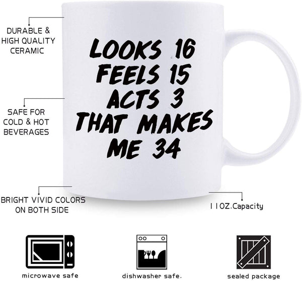 34th Birthday Gifts for Women - 1985 Birthday Gifts for Women, 34 Years Old Birthday Gifts Coffee Mug for Mom, Wife, Friend, Sister, Her, Colleague, Coworker - 11oz