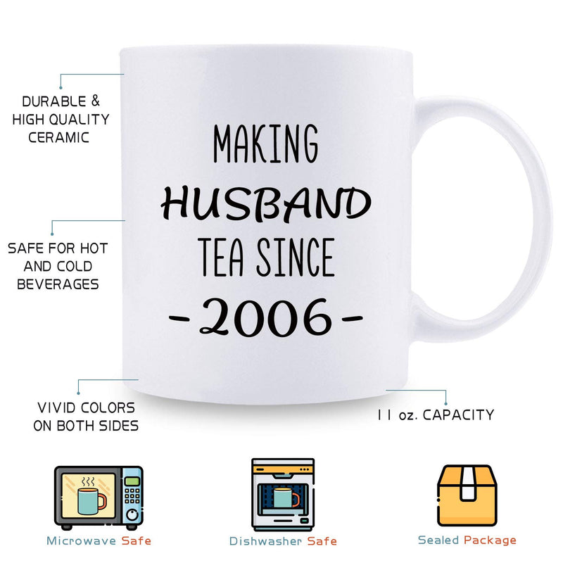 13th Anniversary Gifts - 13th Wedding Anniversary Gifts for Couple, 13 Year Anniversary Gifts 11oz Funny Coffee Mug for Husband, Hubby, Him, making husband tea