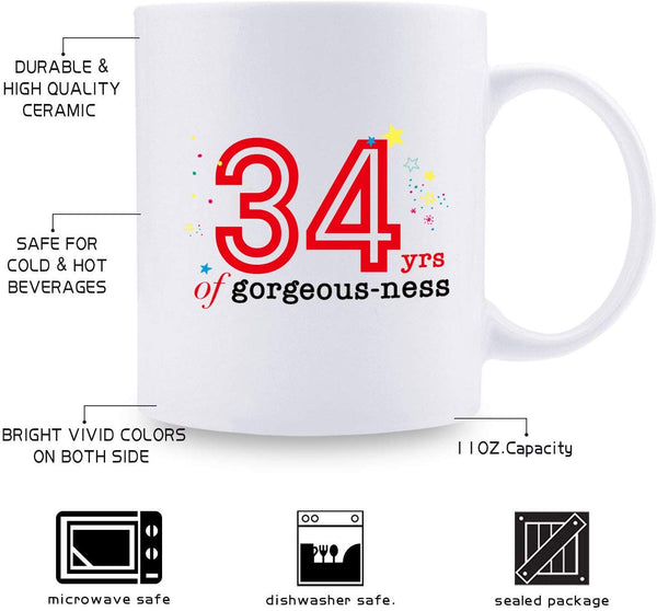 34th Birthday Gifts for Men - 1985 Birthday Gifts for Men, 34 Years Old Birthday Gifts Coffee Mug for Dad, Husband, Friend, Brother, Him, Colleague, Coworker - 11oz