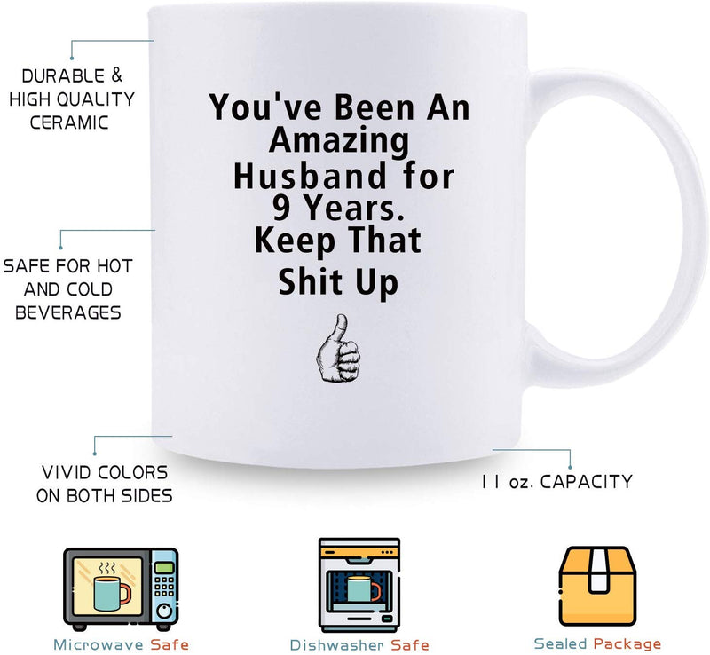 9th Anniversary Gifts - 9th Wedding Anniversary Gifts for Couple, 9 Year Anniversary Gifts 11oz Funny Coffee Mug for Couples, Husband, Hubby, Wife, Wifey, Her, Him